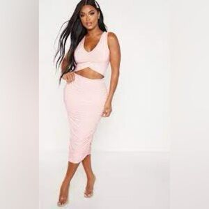 NWT-Pretty Little Thing Midi Cut Out with Front Ruching- Size 4
